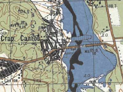 Карта русла Северского Донца - это старая карта 50х годов Северского Донца и пойменых озёр до образования водохранилища